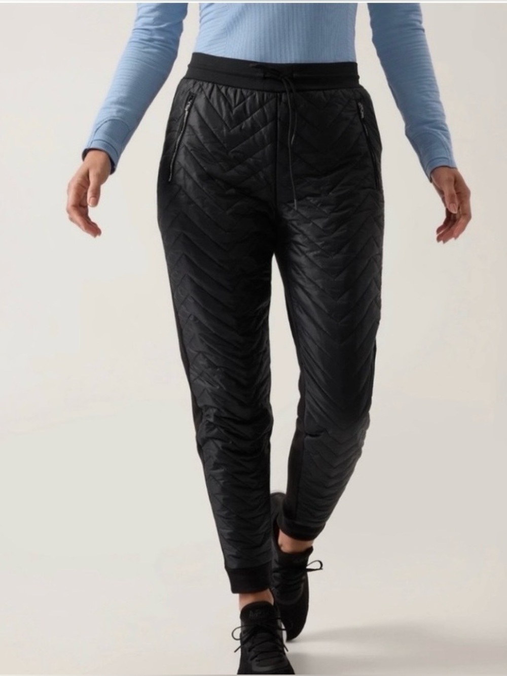 Athleta Solstice Quilted Joggers Black Size 2 Winter Warm Insulated #467123